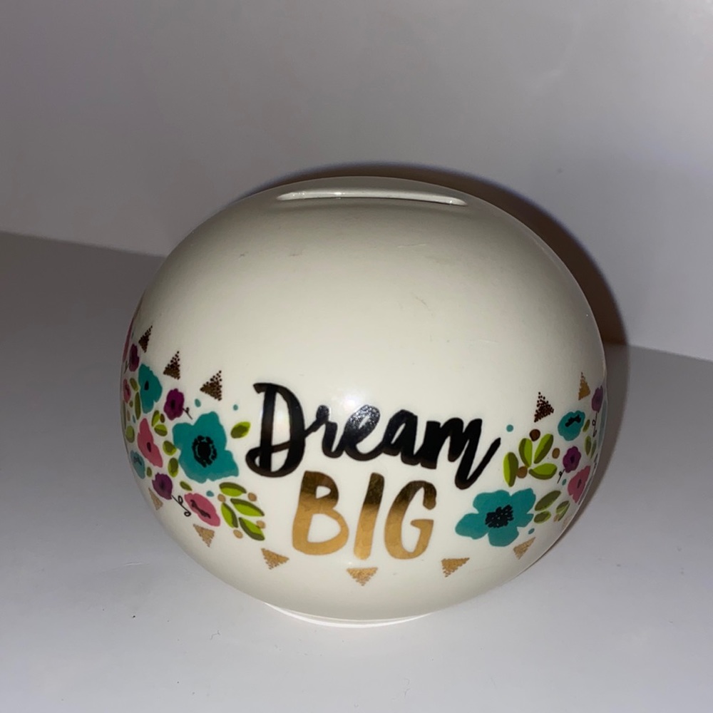 Natural life round floral coin bank Dream Big